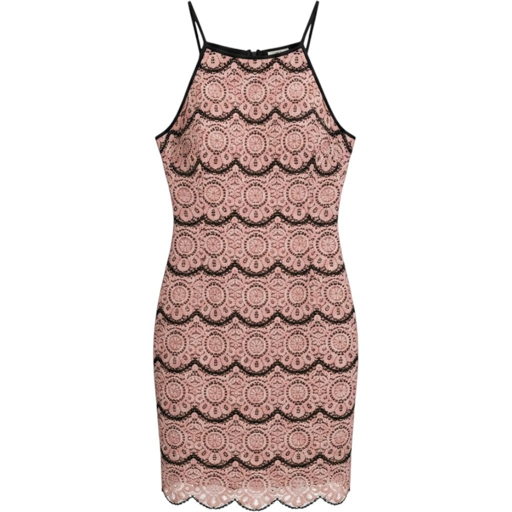Guess Los Angeles Blush Pink Black Lace Sheath Dress Halter Neck Sz 10 Coquette
